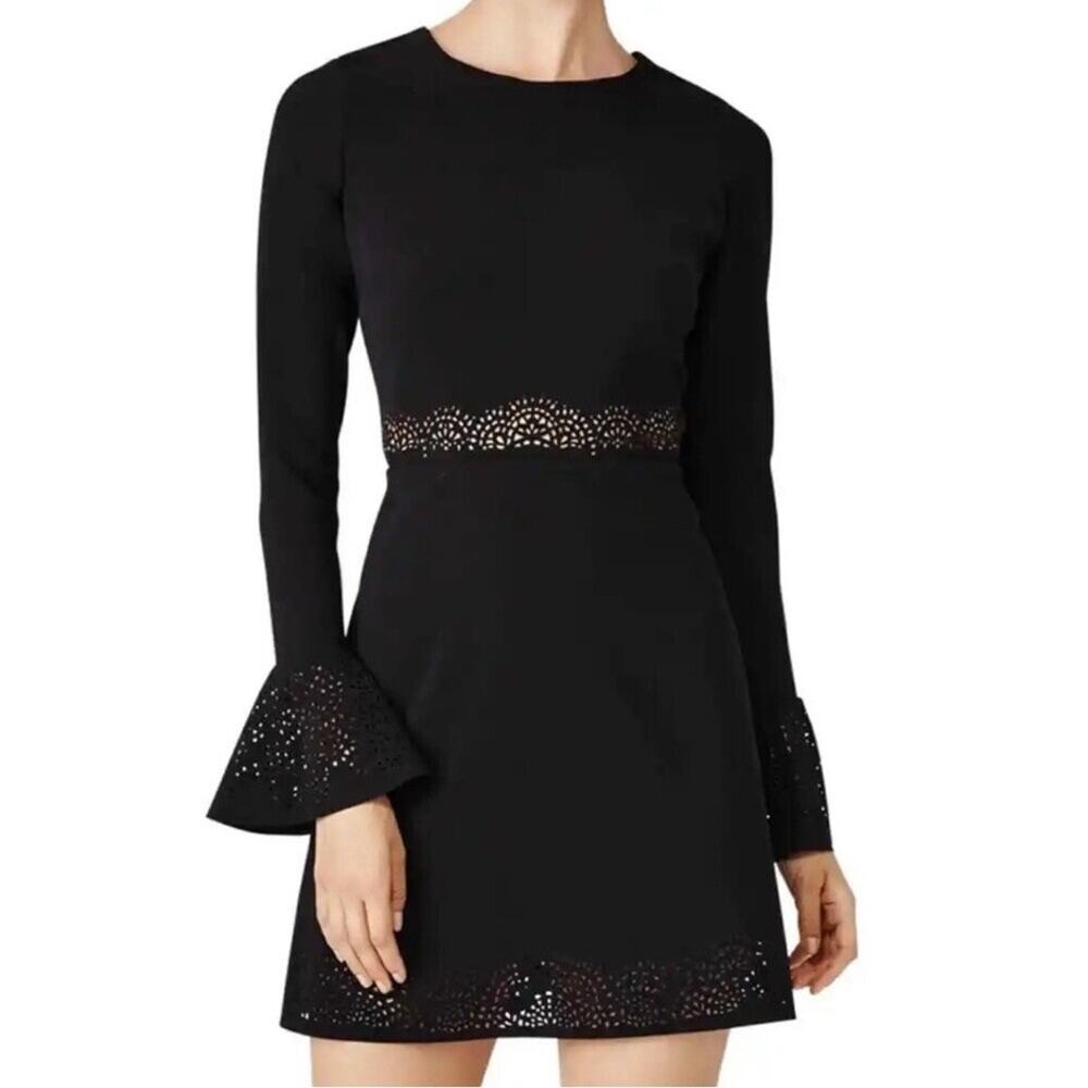 Parker Sonoma Laser Cut Bell Sleeve Dress size Small Flare Sleeve Knee Length
